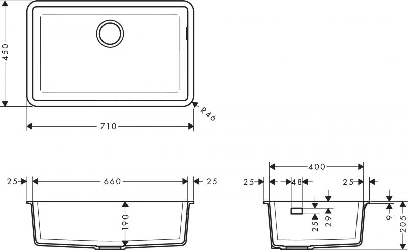 Hansgrohe S510-U660 køkkenvask i komposit - Graphiteblack