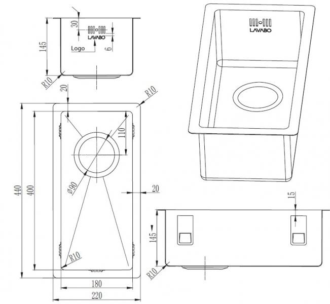 Lavabo Kubus 180 soft køkkenvask - Massiv messing