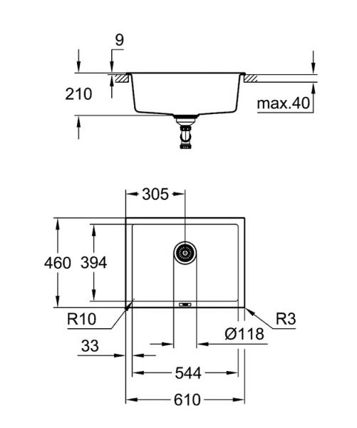 Grohe K700U køkkenvask i komposit 70-C - Sort granit