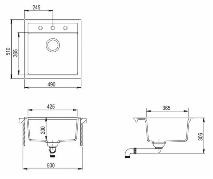 Lavabo Jupiter 50 kompositvask - Antracit-sort/Krom