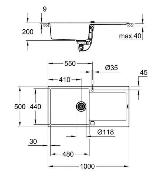 Grohe K500 køkkenvask i komposit - Sort