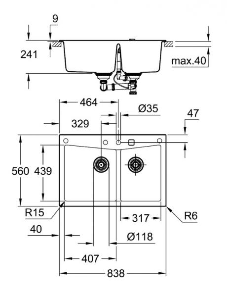 Grohe K700 dobbelt køkkenvask i komposit 90-C - Sort granit