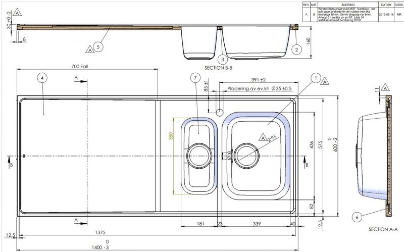 Intra AG14-KV stålbordplade køkkenvask - Vendbar - Dobbelt - 140 cm