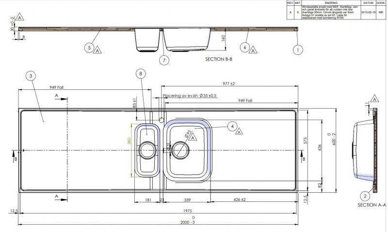 Intra G20-KV stålbordplade køkkenvask - Vendbar - Dobbelt - 200 cm