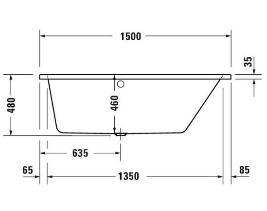 Duravit No.1 asymmetrisk badekar t/indbygning - 150 x 80 - Højre - 1 ryglæn