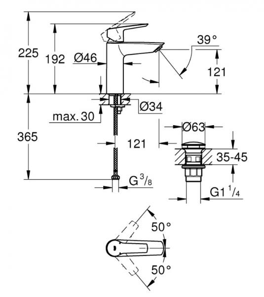 Grohe Start M håndvaskarmatur m/push-open bundventil - Mat sort