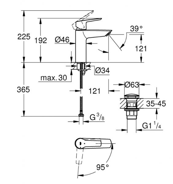 Grohe Start håndvaskarmatur M-size m/push-open bundventil - krom