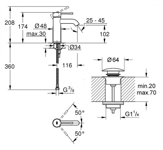 Grohe Essence New håndvaskarmatur m/push-open bundventil - Mat sort