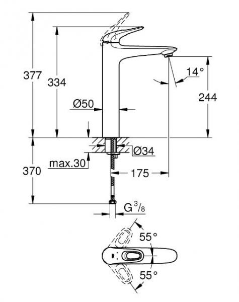 Grohe Eurostyle armatur til bowlevask m/hul - Krom