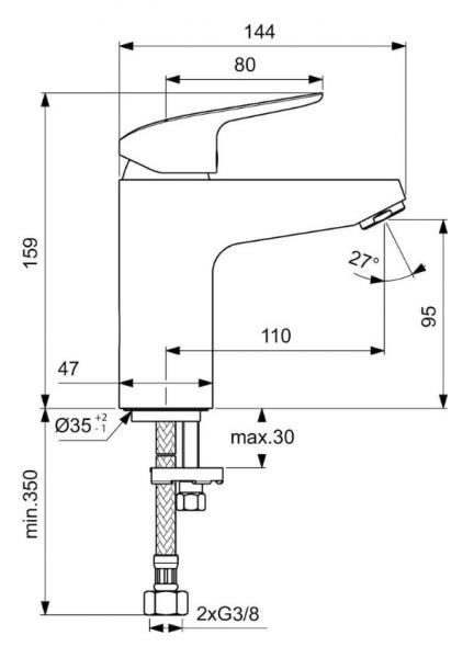 Ideal Standard CeraFlex håndvaskarmatur - BlueStart - u/bundventil