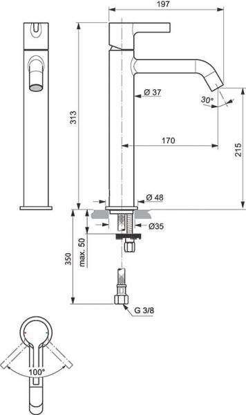 Ideal Standard JOY håndvaskarmatur t/bowlevask u/bundventil - Krom