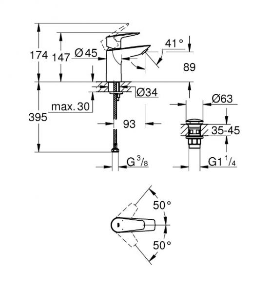 Grohe Start Edge S håndaskarmatur m/push-open bundventil og LowFlow- Krom