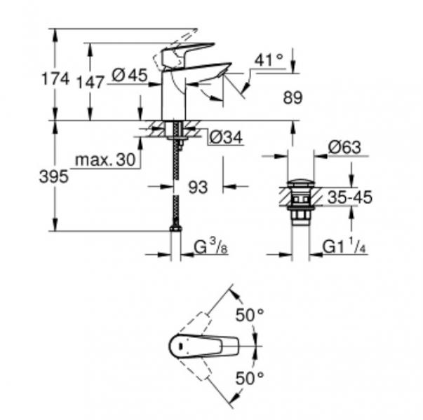 Grohe Start Edge håndvaskarmatur m/push-open bundventil - Krom