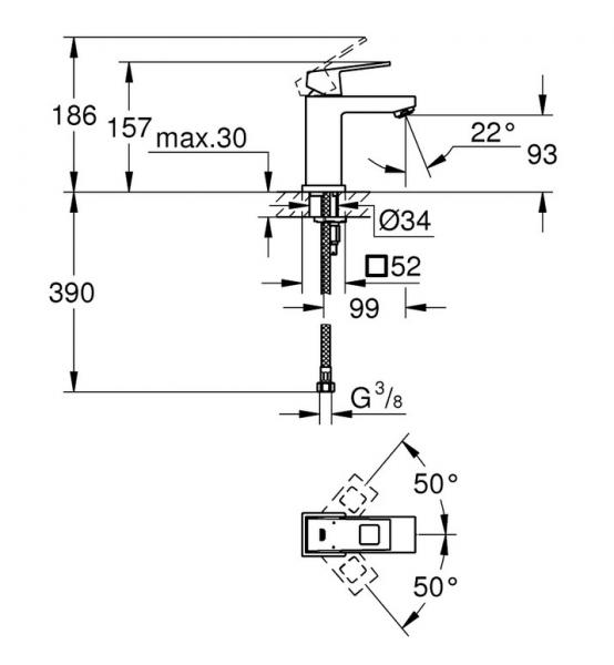 Grohe Eurocube S h&aring;ndvaskarmatur Eco u/bundventil