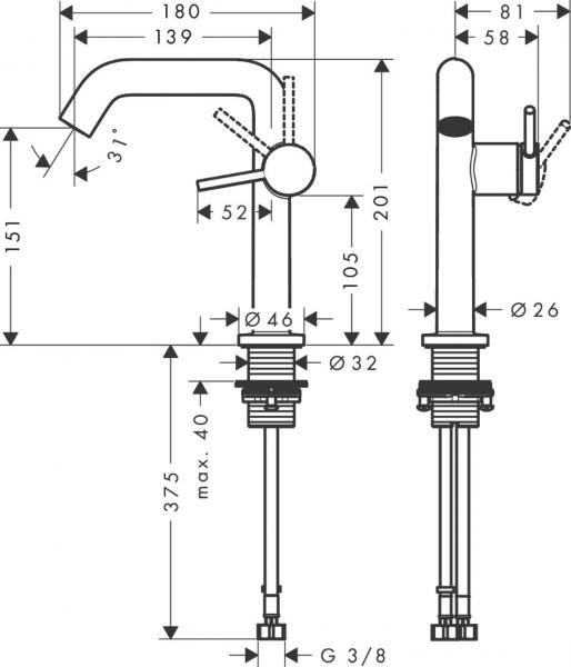 Hansgrohe Tecturis S 150 Fine håndvaskarmatur m/CoolStart - Krom