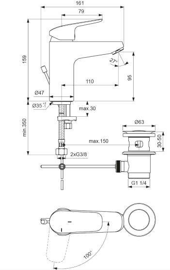 Ideal Standard Ceraflex håndvaskbatteri - BlueStart - m/bundventil