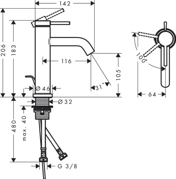 Hansgrohe Tecturis S 110 håndvaskarmatur m/Coolstart og bundventil - Mat sort