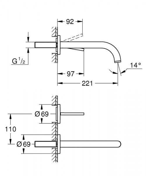 Grohe Atrio 2-huls armatur til indbygning - 221mm - Krom