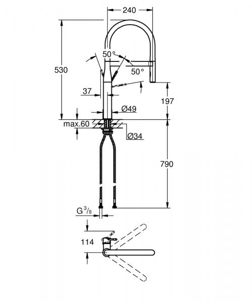 Grohe Essence New køkkenarmatur m/profi-bruser - Børstet hard graphite