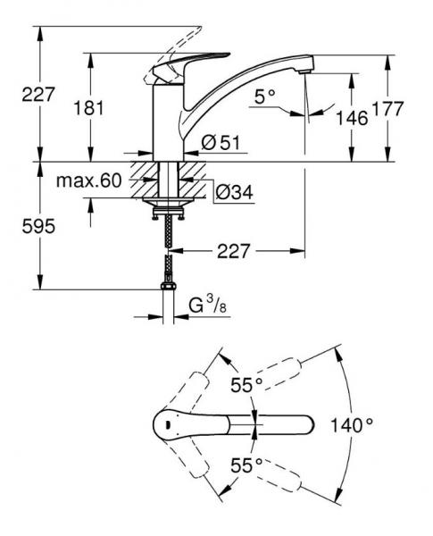 Grohe Eurosmart køkkenarmatur m/lav svingtud - Krom