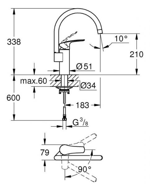 Grohe Eurosmart køkkenarmatur m/koldstart - Krom