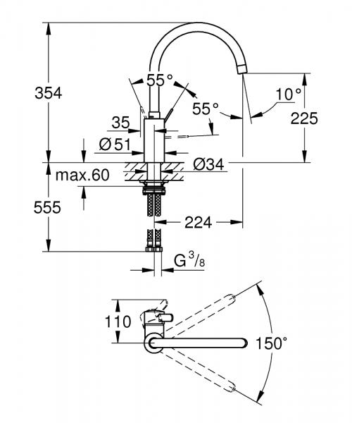 Grohe NEW Eurosmart køkkenarmatur - Krom