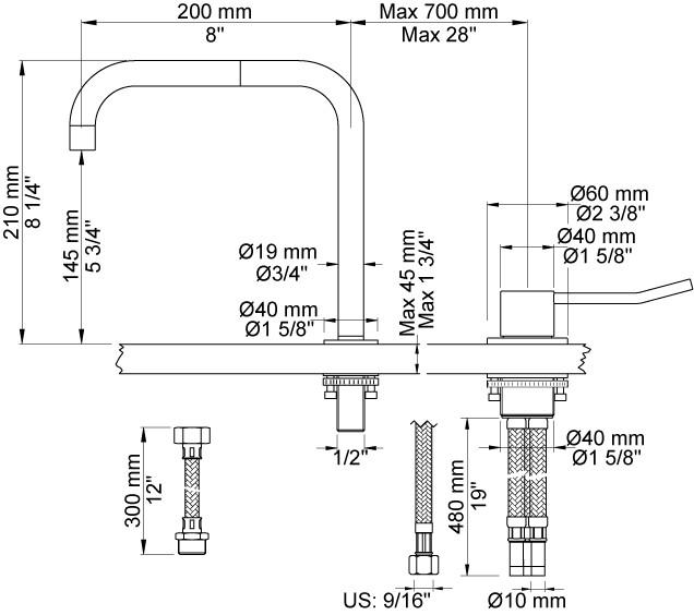 Vola 590L-16 håndvaskbatteri