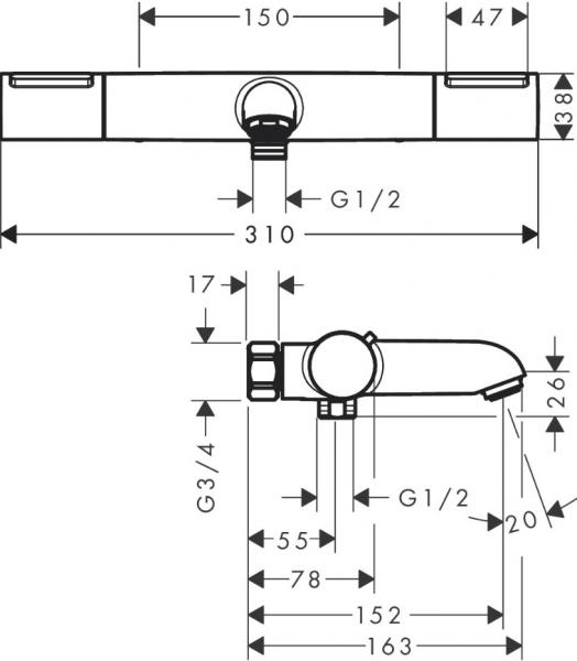 hansgrohe Ecostat Element badekararmatur u/rosetter - Krom