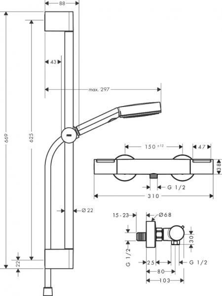 hansgrohe Pulsify Select S komplet brusesystem m/Ecostat Element - Krom