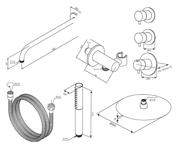 Damixa Iris XS 1 300 bruses&aelig;t til indbygning - B&oslash;rstet messing