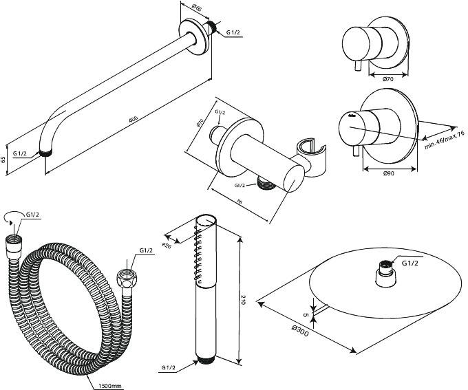 Damixa Iris DS 1 brusesystem til indbygning - Mat sort