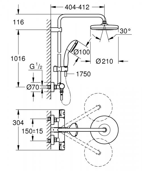 Grohe Tempesta 210 komplet brusesystem - Krom