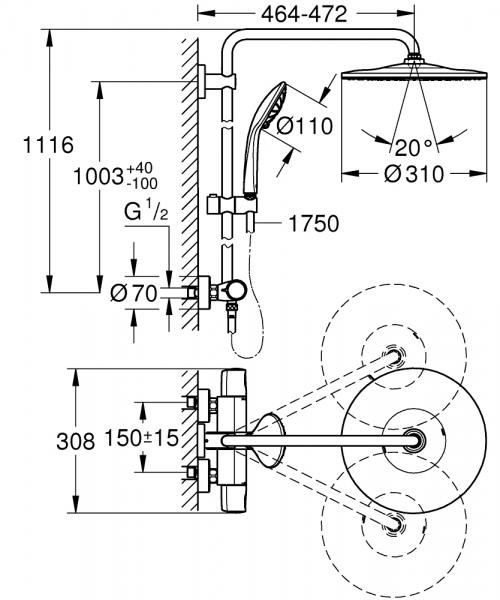 Grohe Vitalio 310 komplet brusesystem - Krom