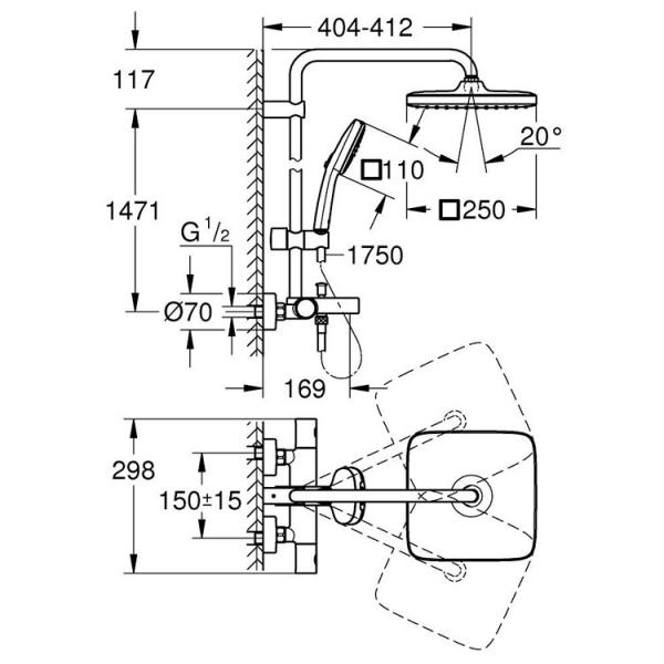 Grohe Vitalio Comfort 250 komplet brusesystem m/termostat t/badekar