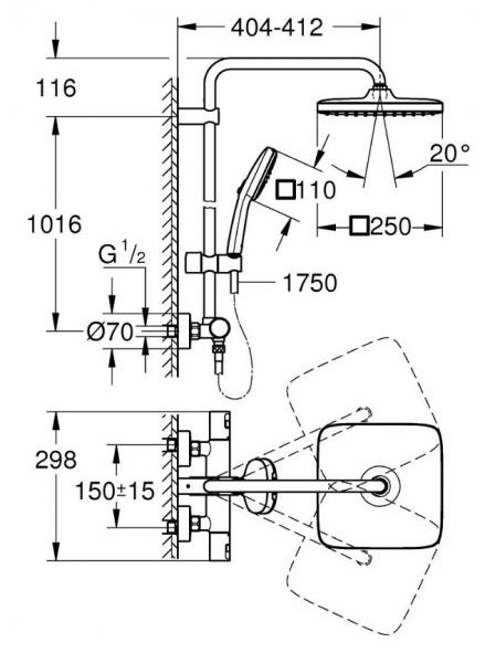 Grohe Vitalio Comfort 250 brusesystem inkl. termostat