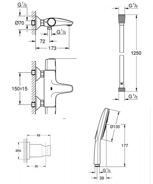 Grohe Precision Trend komplet badekararmatur m/SmartActive og termostat - Krom