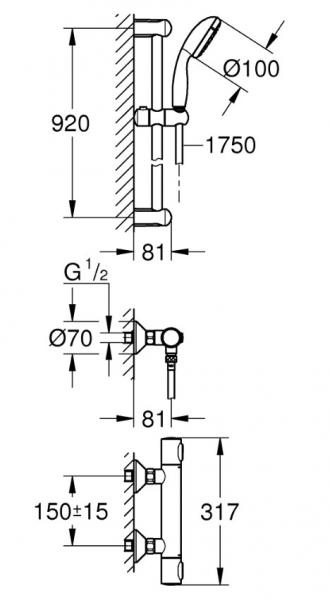 Grohe Precision Flow 100 komplet brusesystem