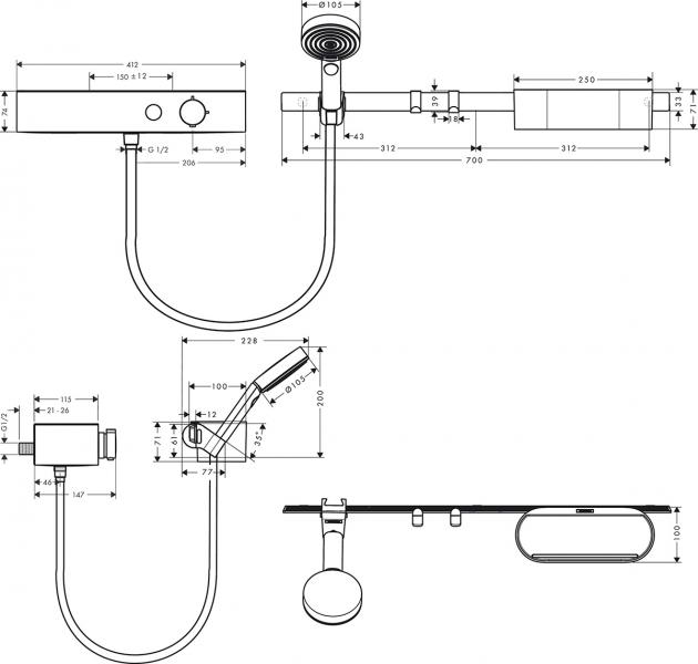 Hansgrohe WallStoris komplet pakke til brus inkl. termostat - Mat sort