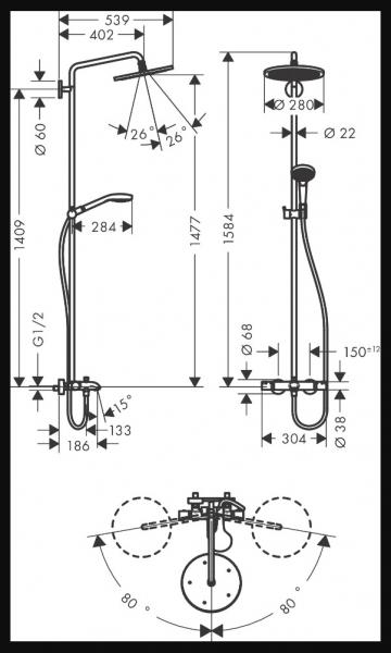 Hansgrohe Croma Select S Showerpipe 280 1jet til kar