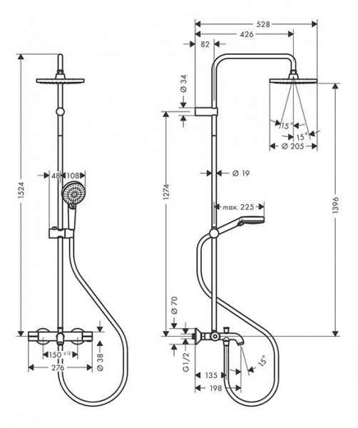 hansgrohe Vernis Blend 200 Showerpipe m/kartud og EcoSmart 1 jet - Krom