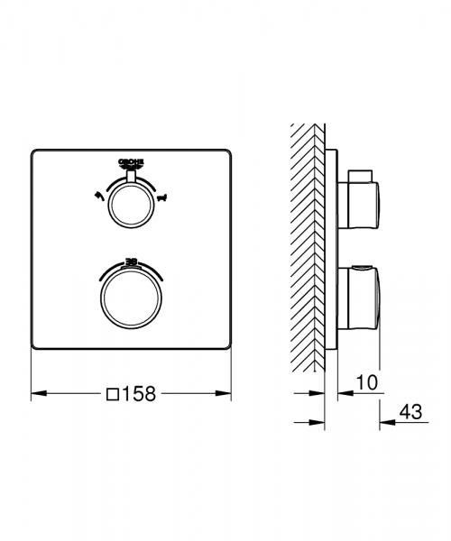 Grohe Grohtherm Square termostatarmatur til kar (2 udgange) - Krom