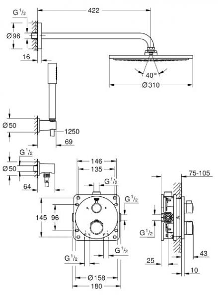 Grohe NEW Rainshower 310 komplet brusesystem til indbygning - Loft