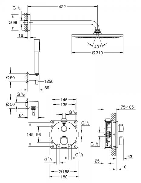 Grohe NEW Rainshower 310 komplet brusesystem til indbygning