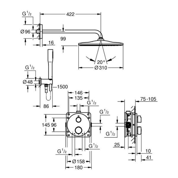 Grohe Precision 310 komplet brusesystem til indbygning