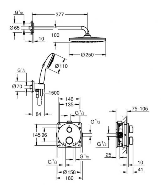 Grohe Precision 250 Vitalio Start komplet brusesystem til indbygning - Krom