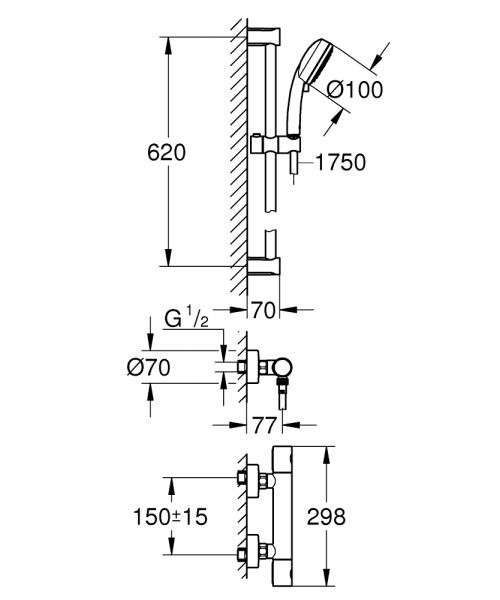 Grohe Grohterm 800 Cosmopolitan brusesystem - Krom