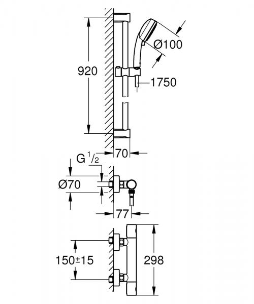 Grohe Grohterm 800 Cosmopolitan brusesystem m/lang stang - Krom