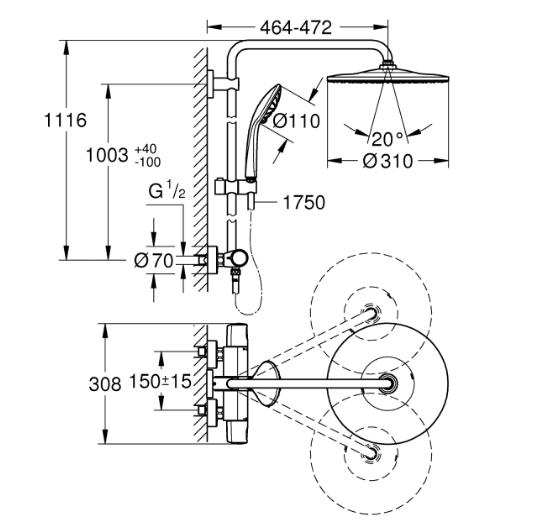 Grohe Euphoria 310 komplet brusesystem