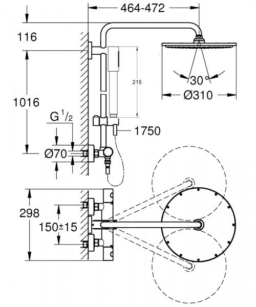 Grohe Euphoria XXL 310 komplet brusesystem - Børstet Cool Sunrise