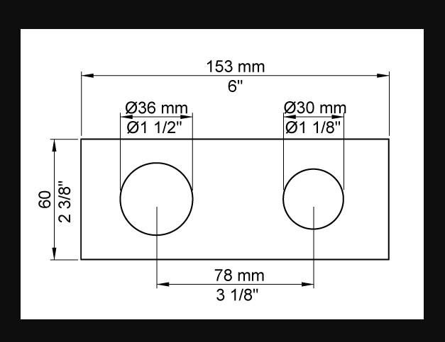 Vola 3002 2-huls dækplade - 153x60 mm - Ø36/Ø33 mm - Krom